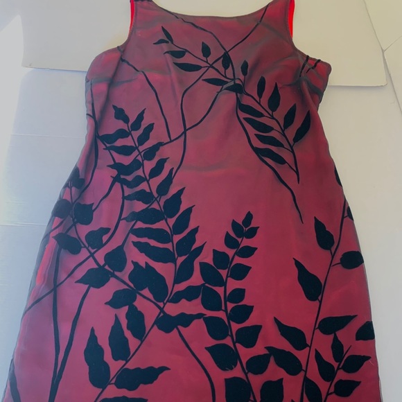 English Richards mini black & red Dress sheer mesh black velvet leaves US 12 - Picture 9 of 16